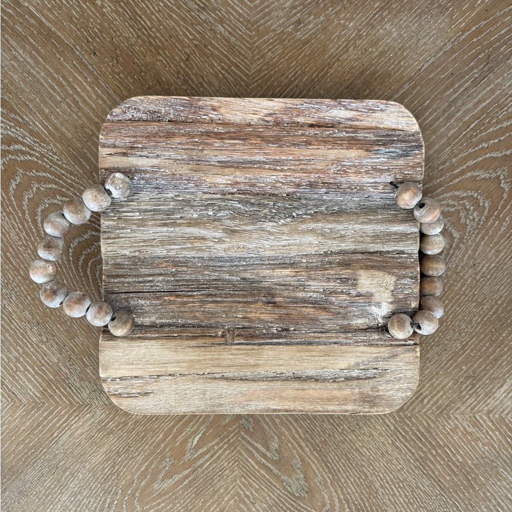 Natural Wood Decorative Tray with Beaded Handles